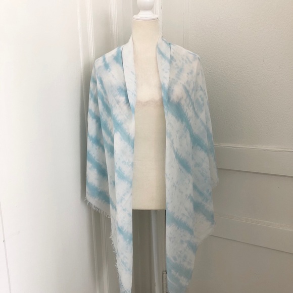 Lightweight Tie Dye Blue Fray Edge Scarf - Picture 7 of 7
